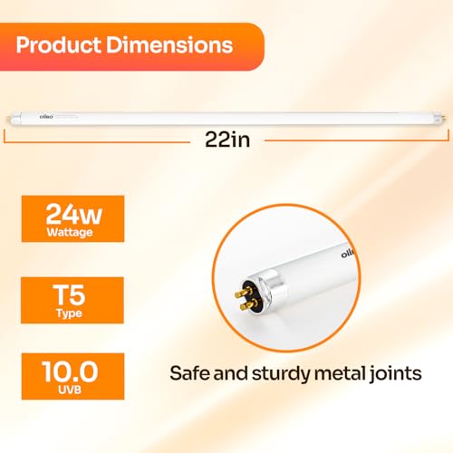 T5 HO 10.0 UVB Lamp Bulb 22" L 24 Watts, Reptile UVB Lamp Tube for Bearded Dragon - size: 22 inches