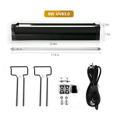 T5 UVB Lighting Combo Kit for Reptiles,8W Light Fixture with Desert 5.0 T5 UVB Light Bulbs Terrarium Hood Heat Lamp for Breaded Dragon,Turtle,Frog,Lizard,Tortoise,Gecko,Snake