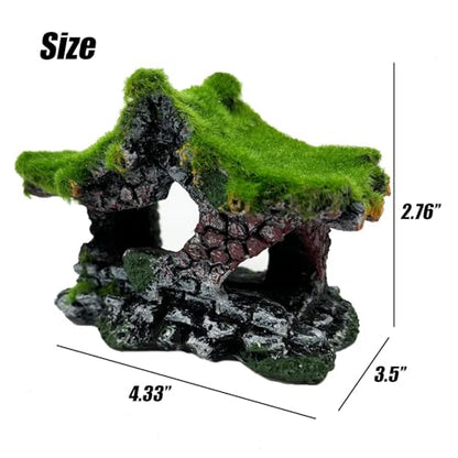 Tfwadmx Aquarium Decoration House Resin Hollow Hideout House,Small Betta Fish Hide Accessories Cave Ornament Tank Small Fish Shrimp Hideaway with Moss - size: 1PCS