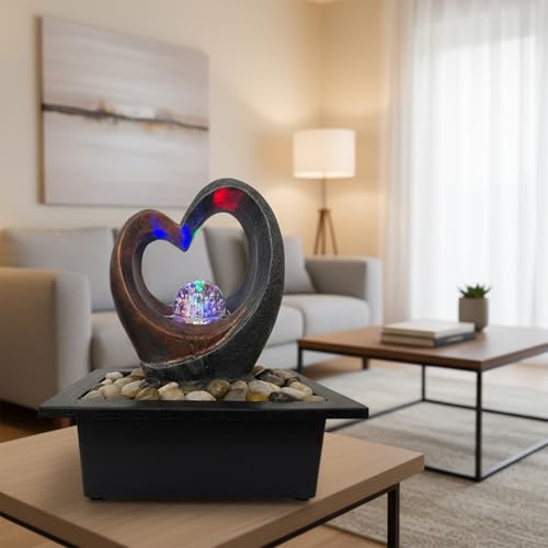 Indoor Tabletop Water Fountain, Zen Meditation Waterfall Fountain with ON/Off Switch, Heart Shape Decoration with LED Light for Home Office Relaxation Decor - size: B