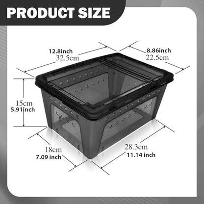 Reptile Terrarium Breeding Box Animal Habitat Tank Aquarium Container Acrylic Enclosure Thickened PP Material Stackable Pull Out Lid Suitable for, Black - color: Black