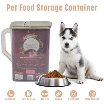 Buddeez Pet Food Storage Container - 8 Quart Capacity Dog / Cat Food & Bird Seed Container with Durable EZ Grip Handle, Flip Gray Lid (includes 1 Cup Clear Scoop) - size: 8 Pounds