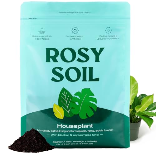 Rosy Soil Houseplant Potting Soil, Organic Indoor Potting Mix, 4 Quarts | Biochar and Worm Castings, For Monstera, Pothos, Tropical Indoor Plants, Peat Free - color: Houseplant, size: 4 Quarts