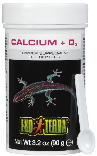 Exo Terra Calcium + D3 Powder: Ultra-fine, Phosphorus Free Formula Boosts Bone Health & Calcium Absorption Ideal for Insects, Fruits & Veggies 3.2 oz. - size: 3.2-Ounce