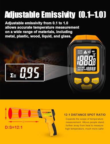NJTY Infrared Thermometer Gun, -58℉ to 1472℉, High Precision, Non-Contact Laser Temperature Sensor with Backlit LCD, for Cooking, BBQ, Automotive, Industrial Use - style: -58℉ to 1472℉