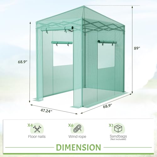 Greesum 6x4 FT Portable Small Greenhouse with PE Cover, Zippered Door and 2 Roll-up Windows, Easy Assemble(Green) - style: 6X4 FT