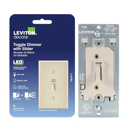 Leviton Toggle Slide LED Advanced Dimmer Switch for 150W Dimmable LED, Halogen and Incandescent Bulbs and Fixtures, TSL01-T, Light Almond - color: Light Almond
