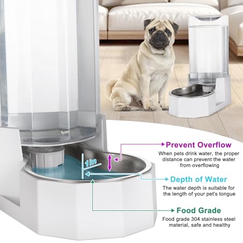 Sfozstra Automatic Pet Water Dispenser: 8L White Gravity Stainless Steel Water Bowl - with Specialized Brush - Angular Water Feeder for Senior Pet Dogs with Neck Pain Relief in Living Room Bedroom | Includes Specialized Brush, Raised Design for Senior Pet