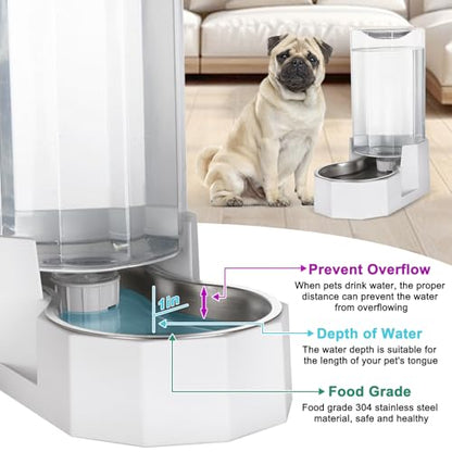 Sfozstra Automatic Pet Water Dispenser: 8L White Gravity Stainless Steel Water Bowl - with Specialized Brush - Angular Water Feeder for Senior Pet Dogs with Neck Pain Relief in Living Room Bedroom | Includes Specialized Brush, Raised Design for Senior Pet
