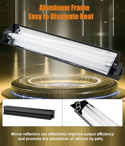 T5 Reptile Light Fixture Combo Kit 24W Light Fixture Reptile Terrarium Hood 10.0 UVB Light Bulb Fluorescent Tube for Tropical and Deserts Such as Bearded Dragon Lizards and Tortoises - size: 24W T5 Suite