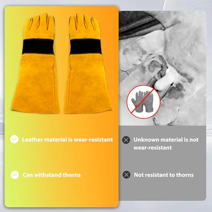 17.32inch Animal Handling Gloves, Animal Control Gloves Bite Resistant Snake Proof Cowhide Reinforced Leather Protection Dog Training Glove for Cats Scratch Reptiles Birds Falcon Grabbing - color: Yellow（17.32"）