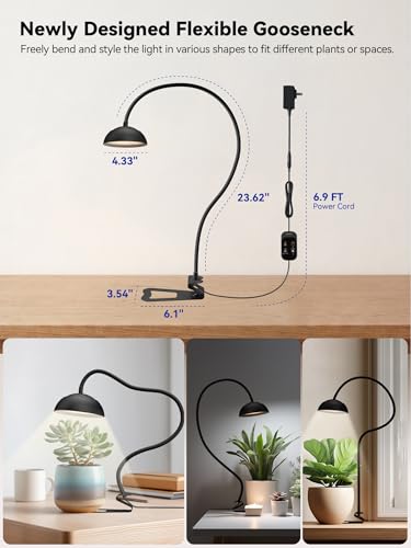 GLOWRIUM Smart Grow Lights for Indoor Plants,10W Full Spectrum Plant Lights with Bluetooth App Control, 360° Flexible Gooseneck Grow Lamp, Auto Timer 3/9/12Hrs, 10 Brightness for Small Plants, Black - color: Black