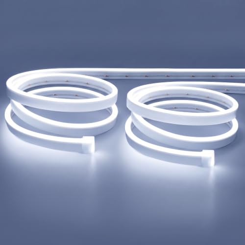 Lamomo White Led Strip Lights 32.8Ft, 2 Roll Neon Rope Strip 0.39In/Cut, 12V Flex Waterproof Silicone DIY Neon Sign for Kitchen Bedroom Commercial Decor, 6mm Width（Power Adapter not Included） - color: White, size: 2 Pack