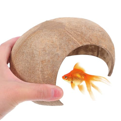 NUOBESTY 2pcs Coconut Shell Aquarium Hideouts for Fish and Shrimp Breeding Shelter, Natural Reptile and Gecko Cave Habitat, Large Pet Cave Decoration for Turtle and Hermit Crab Tank