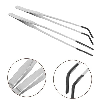 NUOBESTY 2pcs Stainless Steel Curved Feeding Tongs for Reptiles Long Aquarium Tweezers with Rubber Tips for Snake and Turtle Feeding Durable and Lightweight Pet Supplies