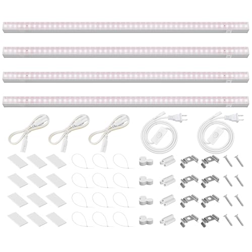 Barrina Grow Lights for Indoor Plants, Full Spectrum Sunlight, 2ft 40W (4 x 10W, 250W Equivalent), LED Grow Light Bulbs, T5 Grow Lights, Plug and Play, Pinkish White, 4-Pack - color: Pinkish White, size: 2ft-white Cover