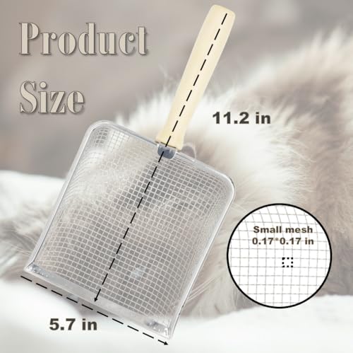 Fine Mesh Cat Litter Scoop with Holder, Stainless Steel Mesh Scooper, Stainless Steel Cat Litter Scooper Caddy Trash Container, Wide Rabbit Poop Lifter with Beech Handle | Fine Mesh Cat Litter Scoop with Holder, Stainless Steel Mesh Scooper, Wide Rabbit P