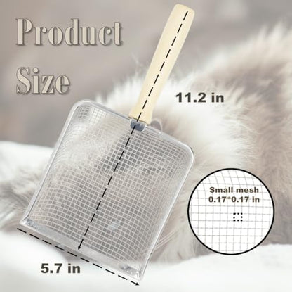 Fine Mesh Cat Litter Scoop with Holder, Stainless Steel Mesh Scooper, Stainless Steel Cat Litter Scooper Caddy Trash Container, Wide Rabbit Poop Lifter with Beech Handle | Fine Mesh Cat Litter Scoop with Holder, Stainless Steel Mesh Scooper, Wide Rabbit P