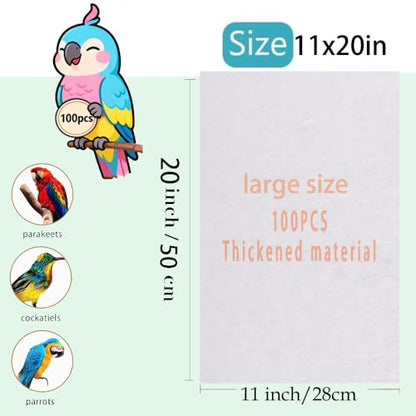 Bird Cage Liners-100PCS-11'' X 20''Disposable Non-WovenBird Cage Tray Liners, Disposable Sheets for Birds,Cages Accessories for Pet Bird Parrot