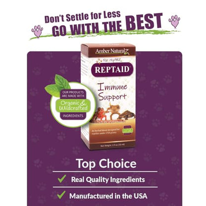 AMBER NATURALZ Reptaid Herbal Supplement for Small Reptiles | Herbal Pet Supplement for Immune Support | for Reptiles Under 250g | 1 Fluid Ounce Glass Bottle | Manufactured in the USA - size: 1 oz