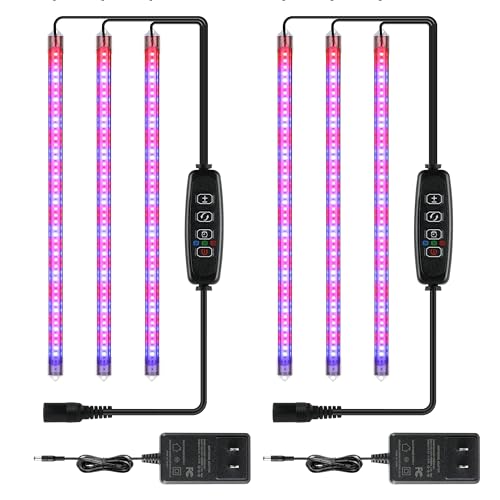 iPower 20W LED Plant Grow Light Strips Full Spectrum for Indoor Plants with Auto ON/Off 3/9/12H Timer, 10 Dimmable Levels 48 LEDs Per Tude, for Hydroponics Succulent, 3 Tubes*2, Red&Blue - color: Red&Blue, size: 3 Tubes*2, style: Grow Light Strips