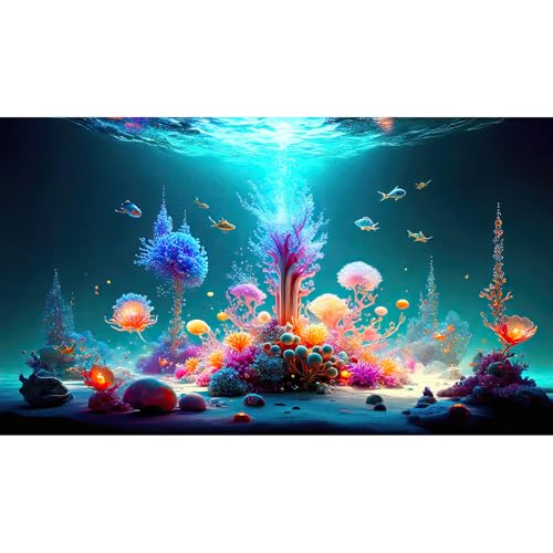 Jellyfish Aquarium Background Underwater Sunray Scene Fish Tank Background Under The Sea Corals Ocean Seabed Landscape Terrarium Backgrounds Tropical Sea Marine Life Aquarium Tank Wallpaper 24x12in - color: Pink_Blue, size: 24(W)x12(H)inches/ 60(W)*30cm(H