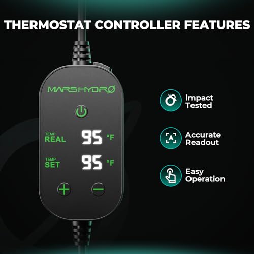 MARS HYDRO 10''x 20.75'' Seedling Heat Mat with Thermostat Heating Pad IP67 Waterproof, Easy to Clean, for Seedling, Germination, Clone, Reptile - size: 10'' x 20.75''with Built-in Thermostat