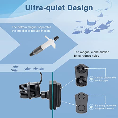 hygger 1050 GPH Aquarium Wave Maker Pump with Strong Magnetic Suction Base, Ultra-quiet 360 Degree Rotating Submersible Power Head, for 20-60 Gal Freshwater Saltwater Tank - size: 1050GPH (5W)