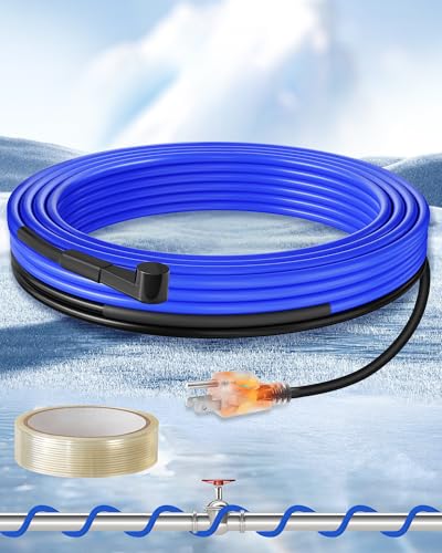 12Ft Water Pipe Heating Cable, 5W Constant Power Self-Regulating Heating Cable, 5W/FT, IPX7 Waterproof, Auto-On/Off, for Metal and Plastic Water Pipes, Freeze Protection, 120V U12HC06 - size: 12 FT