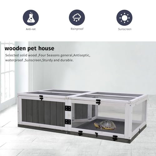 43" Upgrade Wooden Turtle House - Solid Wood Grey - Indoor Outdoor Use - Durable Reptile Cage