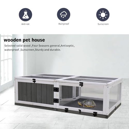 43" Upgrade Wooden Turtle House - Solid Wood Grey - Indoor Outdoor Use - Durable Reptile Cage