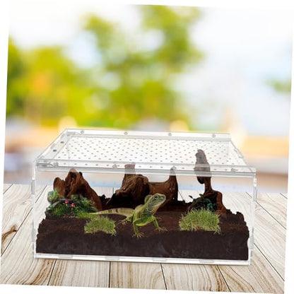 POPETPOP Acrylic Reptile Terrarium Habitat for Spiders, Snakes, Lizards, Geckos, Hermit Crabs, Turtles, 11.81x7.87x5.91in