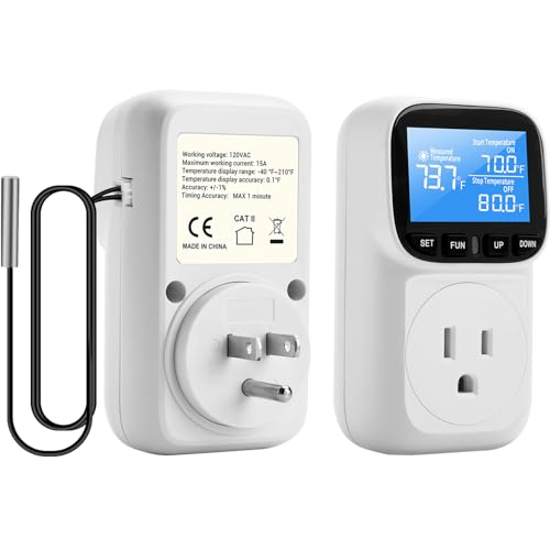 Diymore 1800W Plug in Digital Thermostat Temperature Controller Electric Thermostat Outlet Heating Cooling Control Mode Timer 120V 15A -104 ℉~210 ℉ Greenhouse with Thermostat Pool Thermometer - color: 1800w Plug in Digital Thermostat