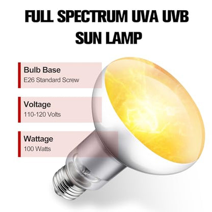 DXOPHIEX 100W Reptile Heat Lamp Bulb Full Spectrum UVA UVB, Sun Lamp Basking Light for Bearded Dragon, Mercury Vapor Bulb for Reptiles and Amphibians - size: 100W