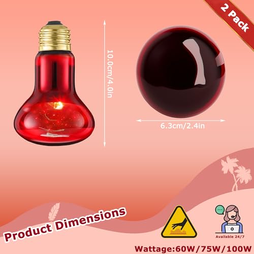 75W Infrared Basking Spot Light Bulbs for Reptiles & Amphibians – Red Heat Lamp for Bearded Dragons, Turtles, Snakes & Chicks, Great for Terrarium Heating & Brooder Warmth | 2 Pack