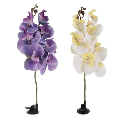 Fockety Reptile Corner Branch, 2Pcs Plant Flower Plant Reptile Climbing Branch Reptile Climbing Vine with Suction Cup, Aquarium Decoration for Aquarium Lizards Spiders Snakes