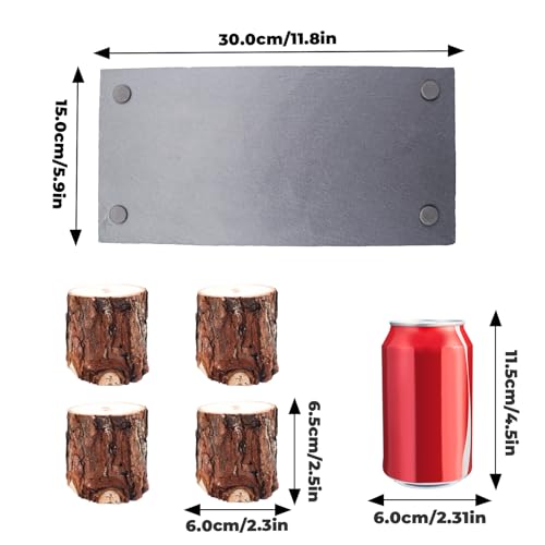Bearded Dragon Basking Platform, Slate Rocks for Reptiles with Wooden Pile, Leopard Gecko Hides and Caves, Reptile Tank Accessories for Bearded Dragons, Geckos, Ball Pythons, Tortoise