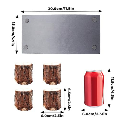 Bearded Dragon Basking Platform, Slate Rocks for Reptiles with Wooden Pile, Leopard Gecko Hides and Caves, Reptile Tank Accessories for Bearded Dragons, Geckos, Ball Pythons, Tortoise