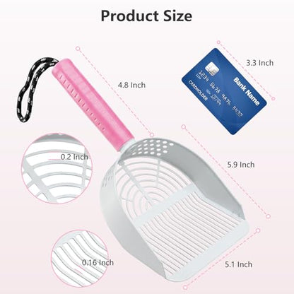 Cat Litter Scoop with Holder, 3 in 1 Metal Kitty Scooper, Heavy Duty Deep Litter Sifter with Dustpan & Mini Broom, Dual Coarse & Fine Grid, Quick Sift, Universal for All Cat Litter - color: Pink, size: Large