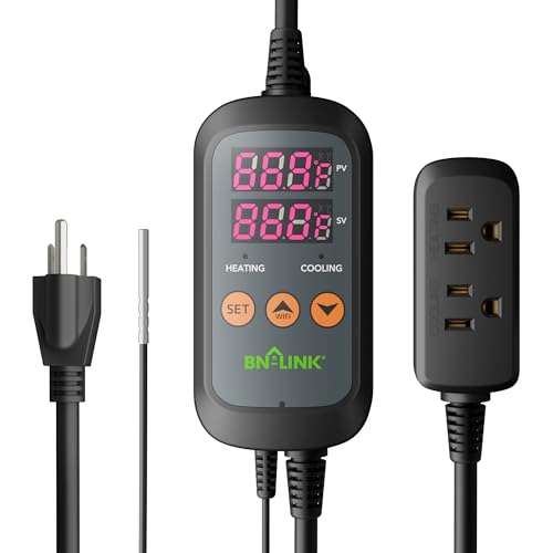 BN-LINK Digital Temperature Controller Thermostat Outlet with Heating Cooling Mode, 2-Stage Outlet Thermostat Controller Plug for Reptiles Aquarium Carboy Homebrew Breeding Fermenter Seed Germination - style: T10