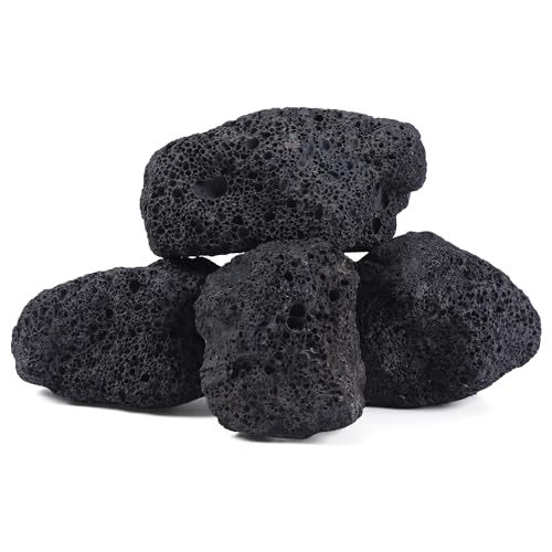 6-8 Inches Large Natural Black Lava Rock 4 PCS Aquarium Rocks for Aquascaping, Aquarium Landscaping, Terrariums, Fish Tank Decoration, Vivariums, Paludarium, Reptile and Amphibian Enclosures