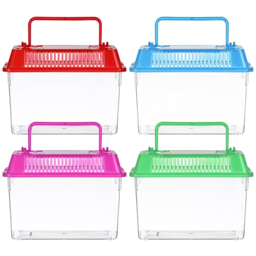 Ipetboom Mini Fish Tank: Plastic Goldfish Aquarium Habitat for Shrimp Turtle Shrimp - Small Reptile cage with Handle, 5.9x3.5x4.3 Inches (Random Color)
