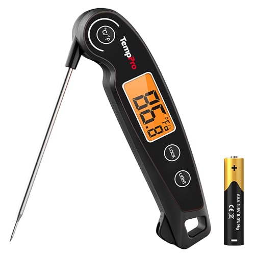 TempPro TP605 Instant Read Meat Thermometer for Cooking, Waterproof Digital Food Thermometer with Large Backlit LCD, Kitchen Thermometer for Grilling, Smoking & Candy Making (Previously ThermoPro) - color: Black