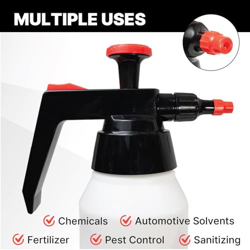 KOTA 1 L Adjustable Hand Pump Pressure Sprayer, Heavy-Duty Multipurpose Bottle for Automotive Solvents, Surface Prep & Car Detailing, Chemical-Resistant PE Construction, Adjustable Spray Pattern 6990 - style: Hand Pump