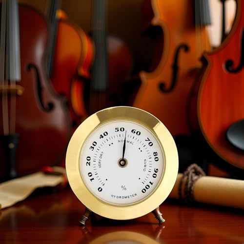 Gold Upgraded Hygrometer Humidity Meter Mini 38mm Round Glass Analog Hygrometer Suitable for Humidors Guitar Violin Thermometer for with Probe