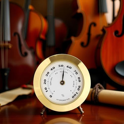Gold Upgraded Hygrometer Humidity Meter Mini 38mm Round Glass Analog Hygrometer Suitable for Humidors Guitar Violin Thermometer for with Probe