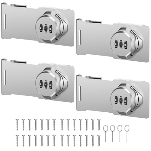 Mechanical Password Rotary Hasp Locks, Cabinet Locks with Combination, Door Security Latch for Small Barn Doors, Cabinets, Gate, Bathroom, Outdoor, Closet, Fence - color: 4 Packs Silver