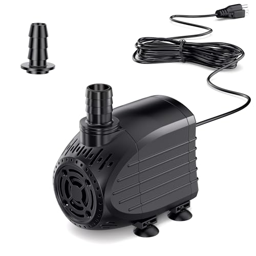 NFESOLAR Ultra Quiet Submersible Water Pump 120GPH Size 2.8Lx2.1Wx2.3H in | Water Pump with Dry Burning Protection, 5ft Cord, 3ft High Lift for Fountains, Waterfall, Hydroponics, Aquariums KF202 - size: 120GPH