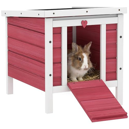 PawHut Small Wooden Rabbit Hutch Bunny Cage Guinea Pig Cage Duck House Dog House with Openable & Waterproof Roof, Red - color: Red