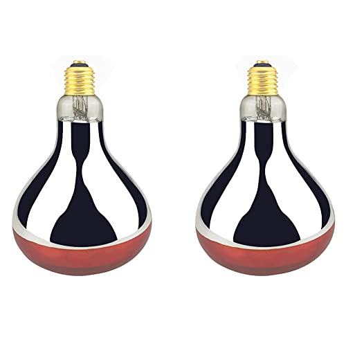 Heat Lamp Bulb R40 250 Watt 2 Pack Painted Red Infrared Glass Lamp Bulb for Food Service, Brooder Bulb, Chicks, Pet, Bathroom.